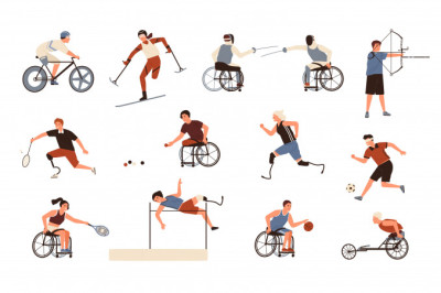 disegni stilizzati di persone disabili impegnate in vari sport
